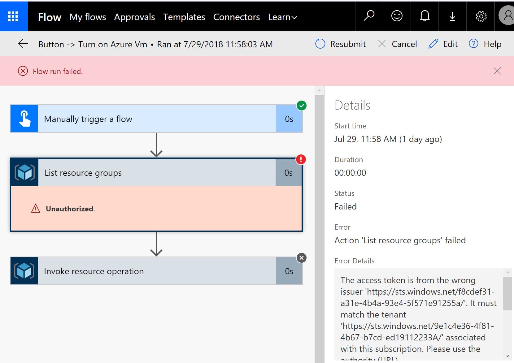 Screen grab: error wrong issuer